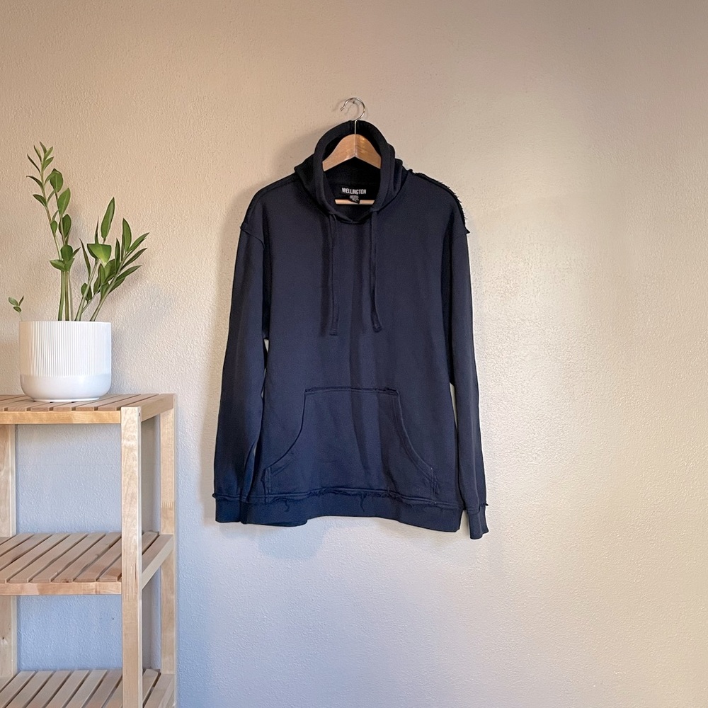 Wellington Navy Blue Pullover Raw Seam Sweatshirt